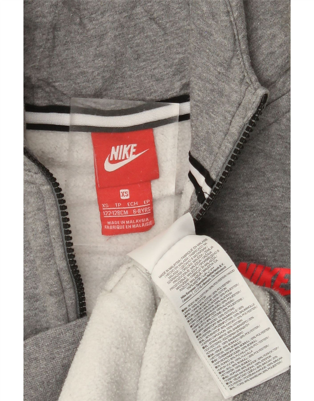 NIKE Sudadera con capucha Air Zip para niñas 6-7 años XS Gris Algodón