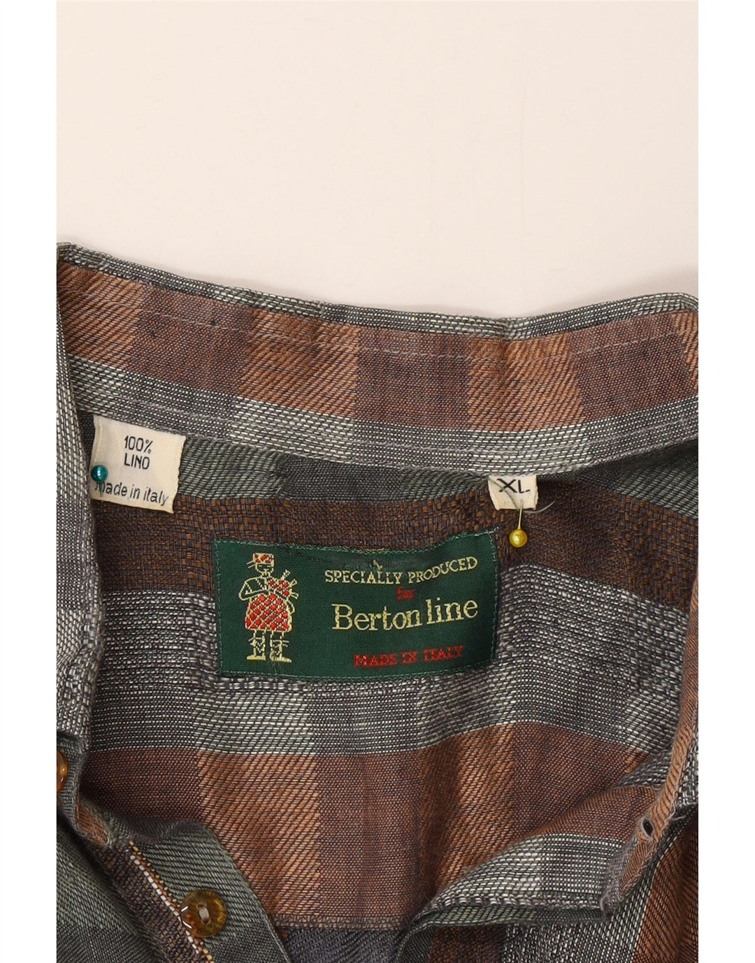 Vintage hombres manga corta pullover camisa XL multicolor check lino