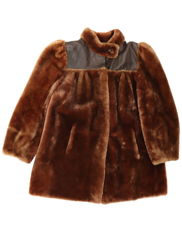 Abrigo vintage de piel sintética para mujer IT 46 Bloque de color marrón grande