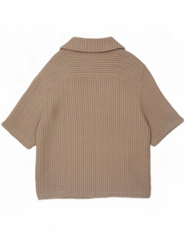 Zara Camisa Punto Manga Corta Hombre Algodón Beige Medio