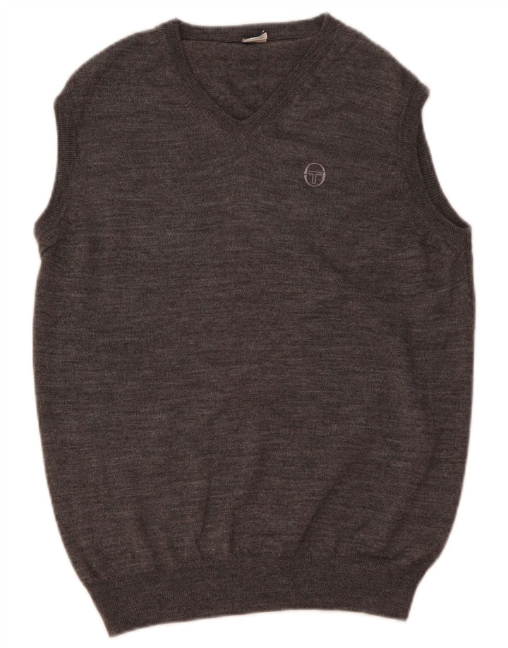 Sergio Tacchini Chaleco para mujer Camiseta sin mangas UK 14 Lana moteada gris medio