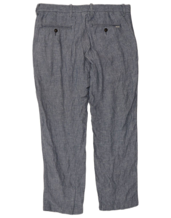 Marks & Spencer Pantalón de traje recto a medida para hombre W32 L29 Lino azul