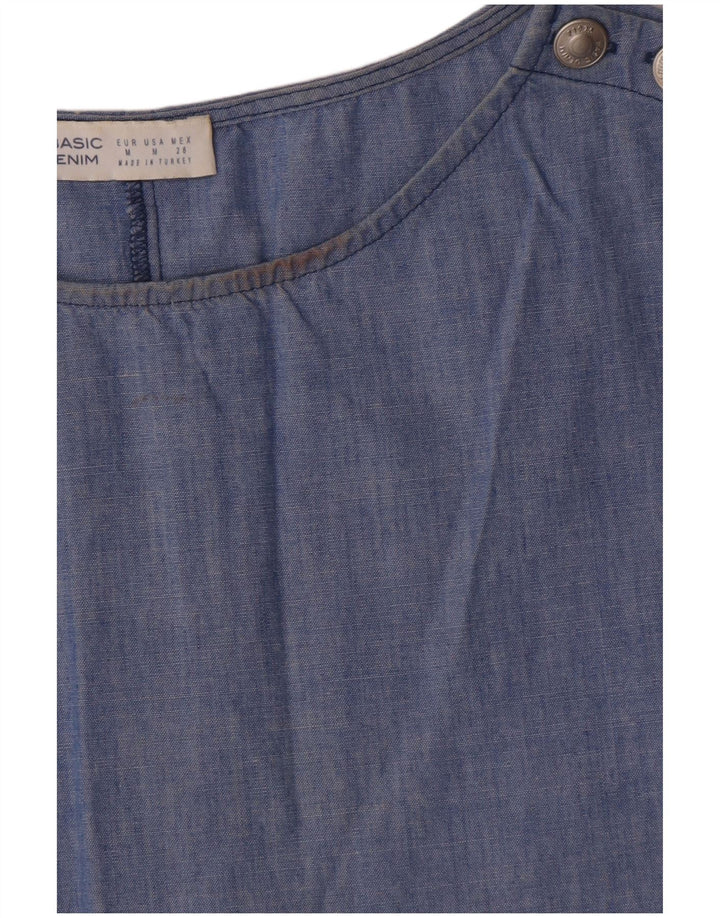 Zara Mujer Vestido Tent UK 44 Algodón Azul Medio