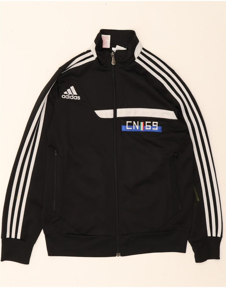 ADIDAS Boys Graphic Tracksuit Top Jacket 13-14 Years XL Black Polyester Vintage Adidas and Second-Hand Adidas from Messina Hembry 