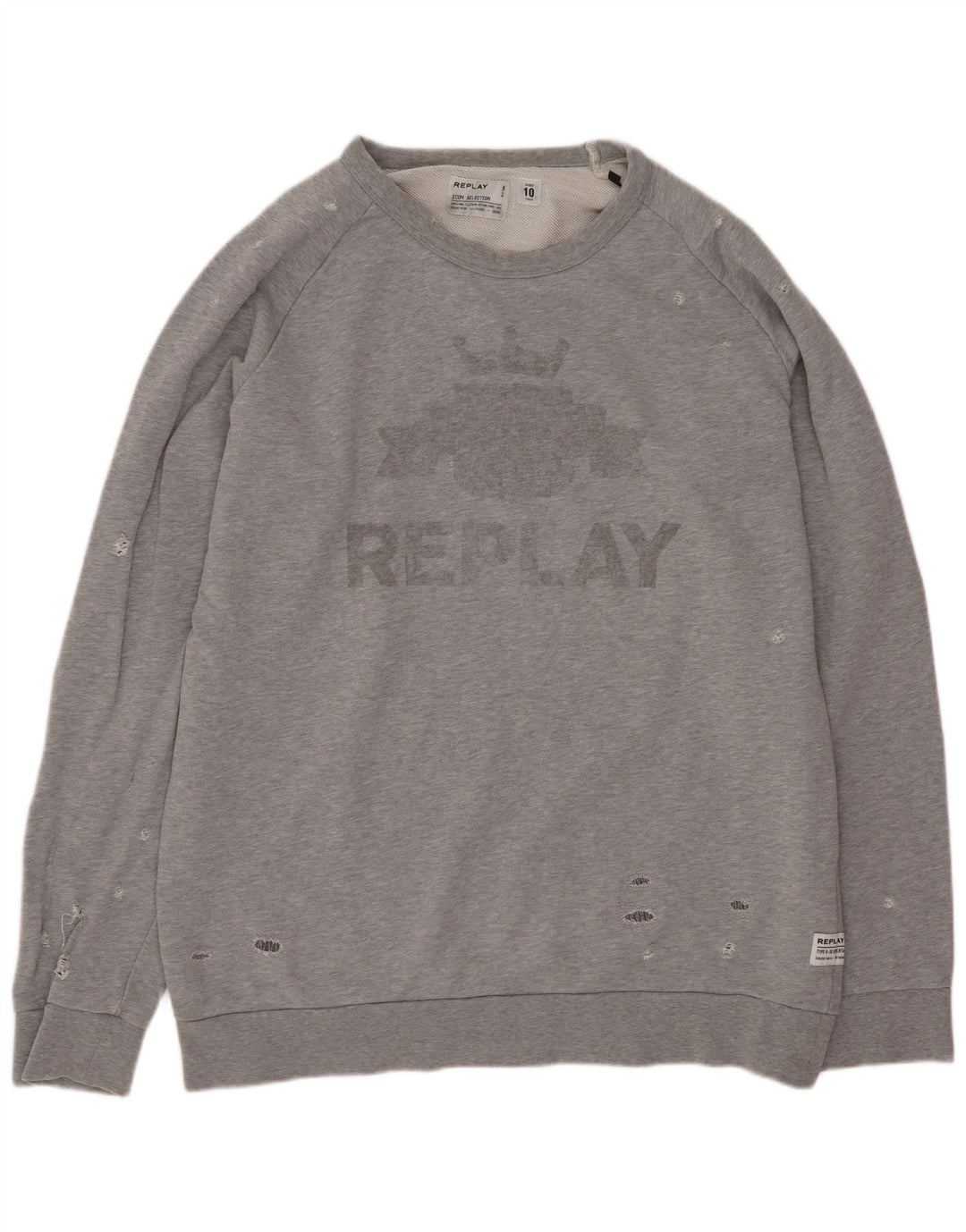 Replay Sudadera extragrande con estampado desgastado para niños 9-10 años Gris