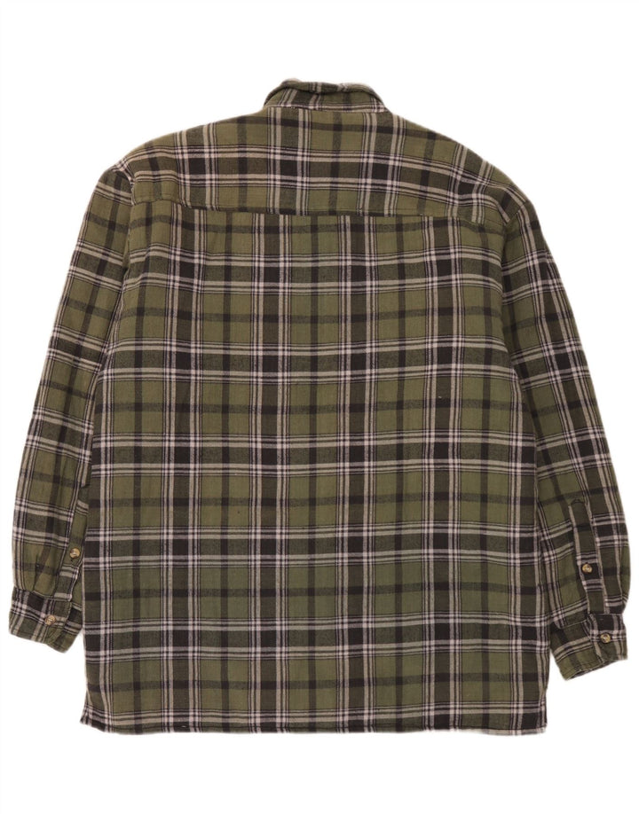 Vintage hombres leñador franela camisa medio verde comprobar algodón