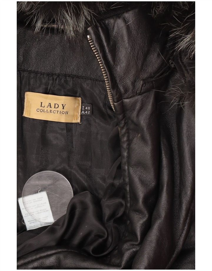 Chaqueta de cuero con capucha vintage para mujer IT 48 XL cuero negro