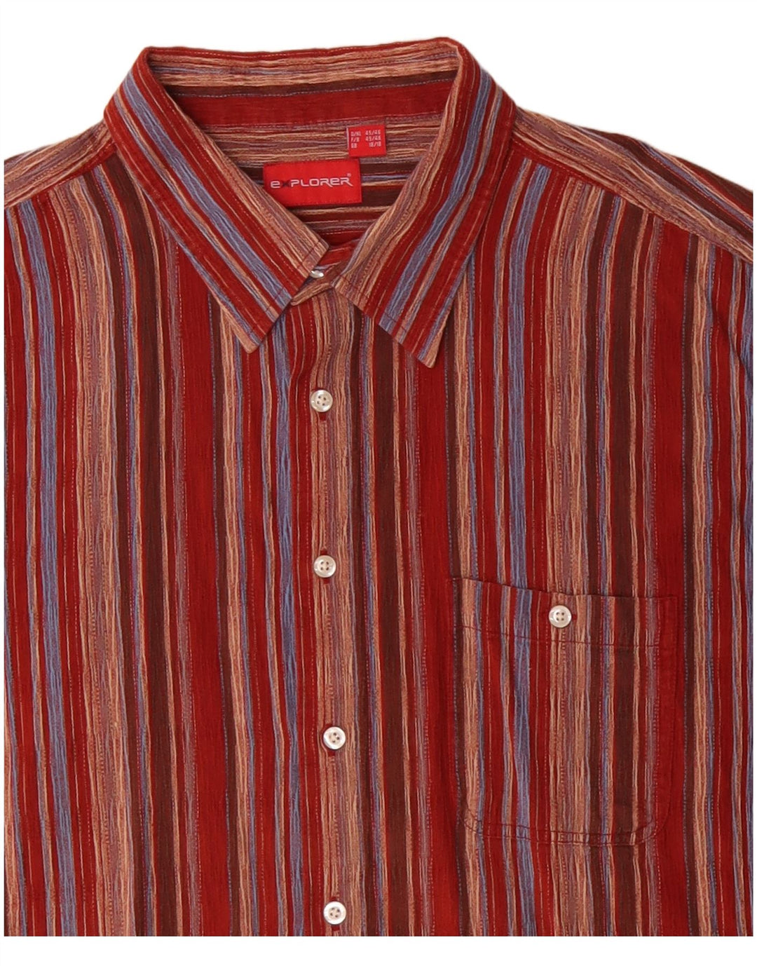 EXPLORER Camisa de manga corta para hombre Talla 18 2XL Algodón a rayas rojas