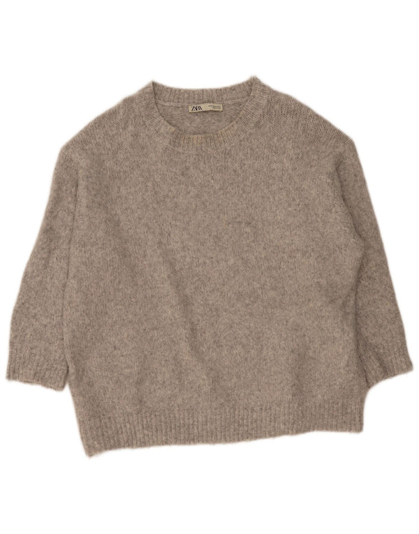 Zara Mujer Jersey De Gran Tamaño Con Cuello Barco UK 44 Acrílico Gris Medio