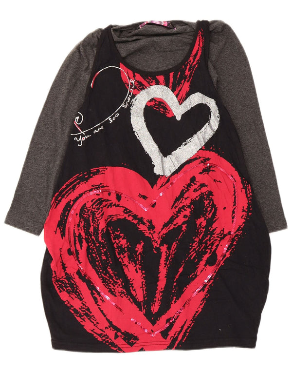 Desigual Vestido Niña Manga Larga Gráfico Bubble 7-8 Años Negro Corazón