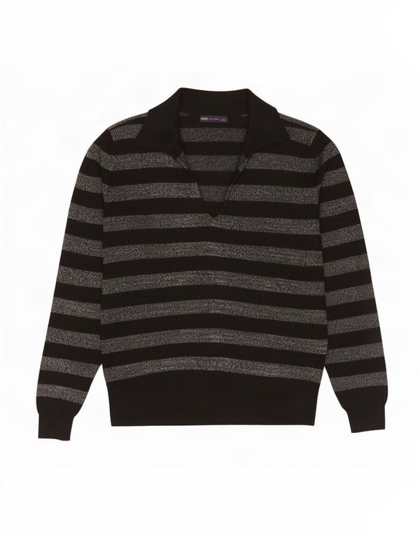 Marks & Spencer - Jersey de cuello polo para mujer, talla 40, talla grande, color negro a rayas