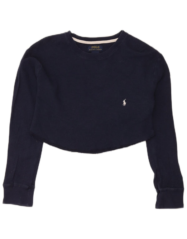 Polo Ralph Lauren Top corto para mujer de manga larga UK 18 XL Algodón azul marino
