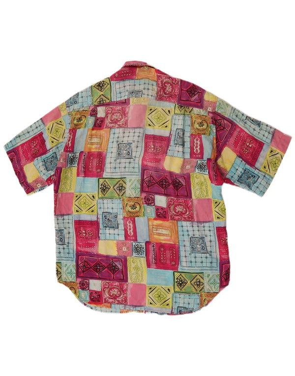 Camisa vintage de manga corta para hombre Patchwork multicolor medio