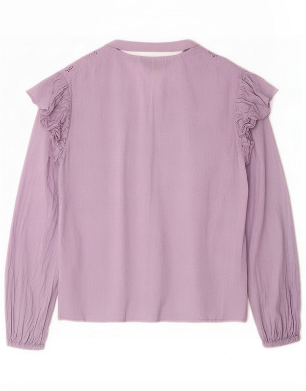 Blusa camisera con volante en la parte delantera para mujer de Lipsy UK 40 Small Purple Cotton