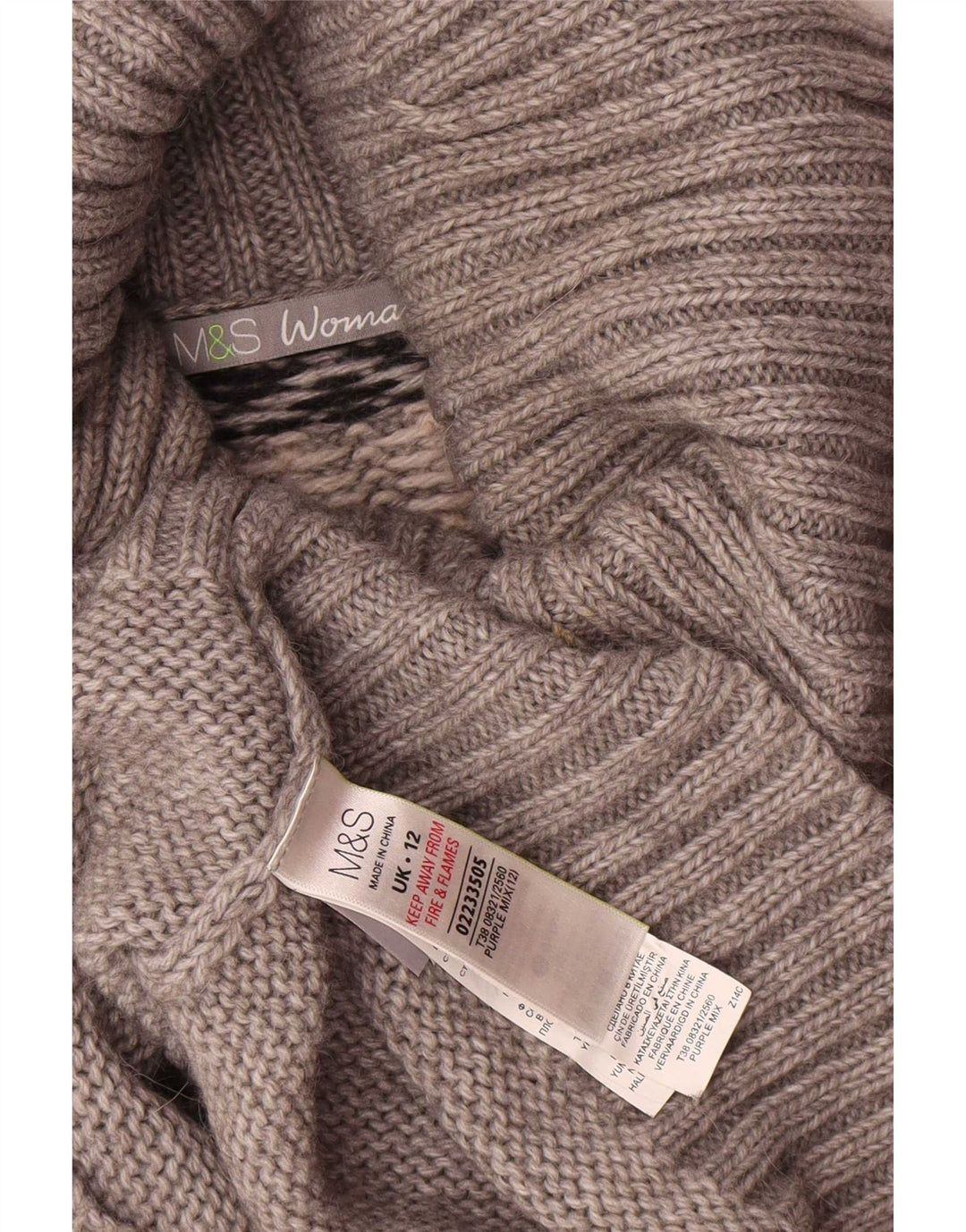 Marks & Spencer Suéter tipo jersey con cuello vuelto para mujer Reino Unido 40 Gris medio Fair Isle