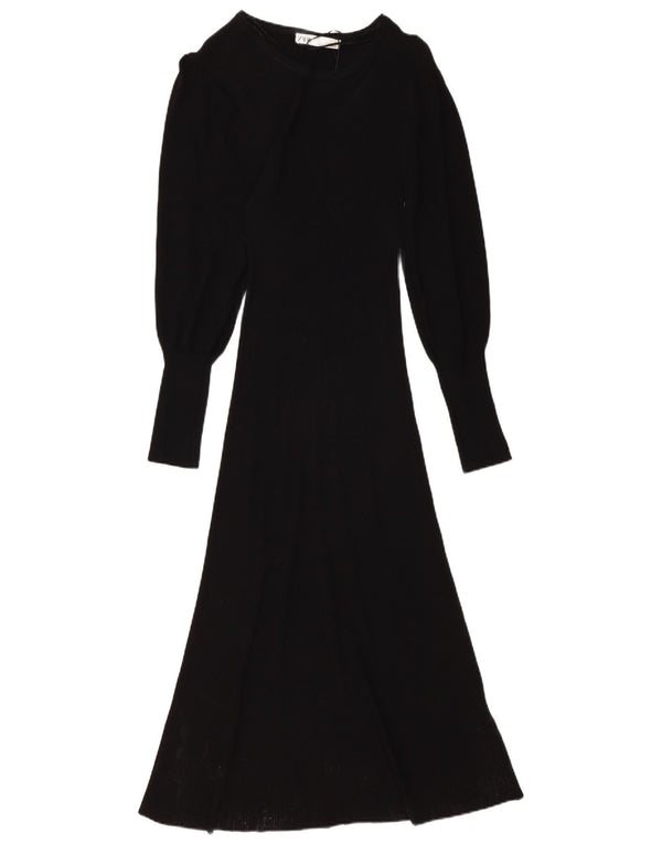 ZARA Vestido tipo jersey para mujer UK 6 Small Viscosa negra