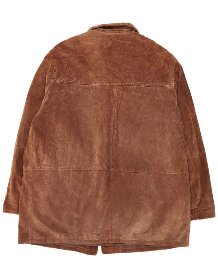 Vintage Hombres Ante Chaqueta Tamaño 60 3XL Cuero Marrón