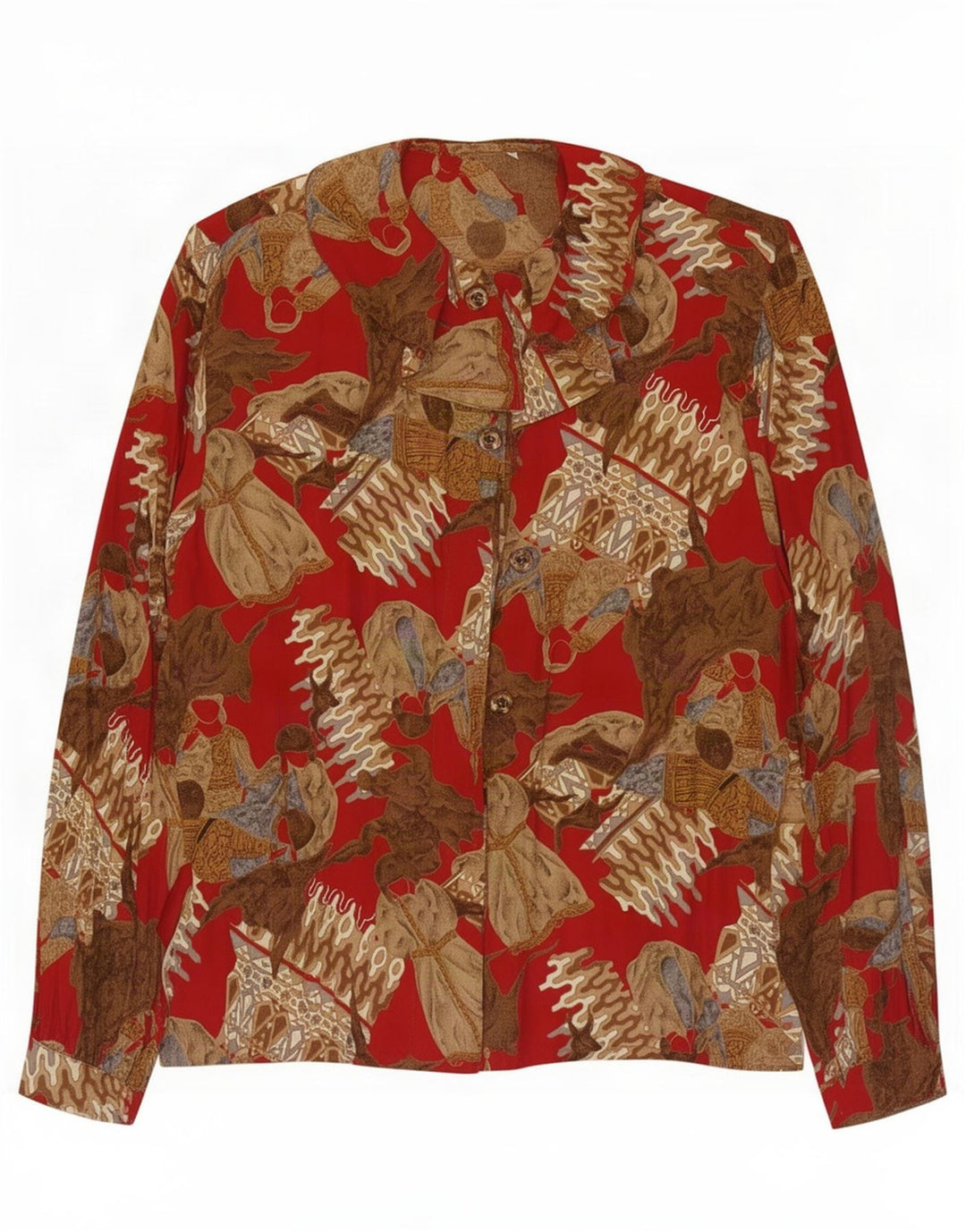 Vintage mujer camisa de gran tamaño blusa Reino Unido 10 pequeño bloque de color rojo