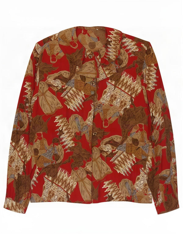 Vintage mujer camisa de gran tamaño blusa Reino Unido 10 pequeño bloque de color rojo