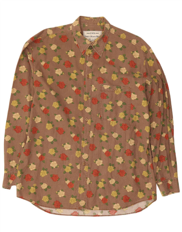 Camisa vintage para hombre grande marrón floral