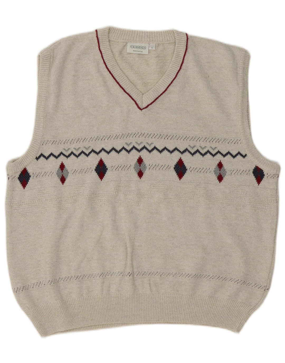 Canda - Camiseta sin mangas para hombre, talla grande, color beige, algodón Argyle/Diamond