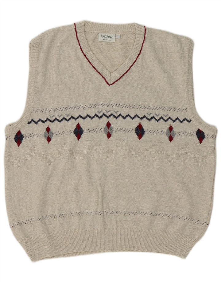Canda - Camiseta sin mangas para hombre, talla grande, color beige, algodón Argyle/Diamond