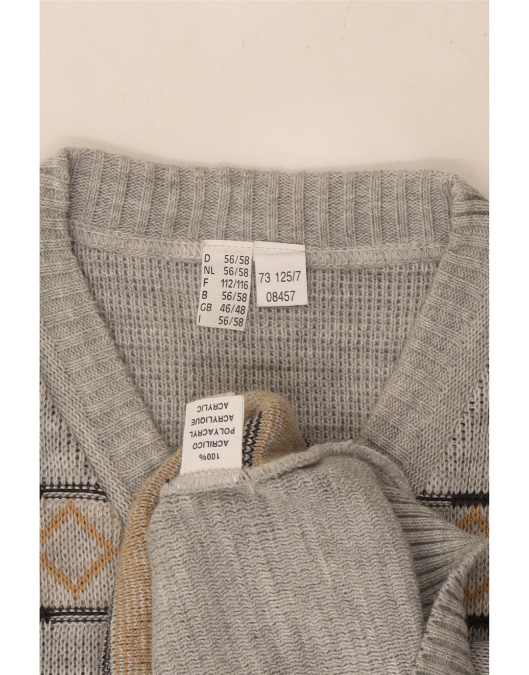 VINTAGE Suéter jersey con cuello en V para hombre Reino Unido 46/48 2XL Gris Argyle/Diamante