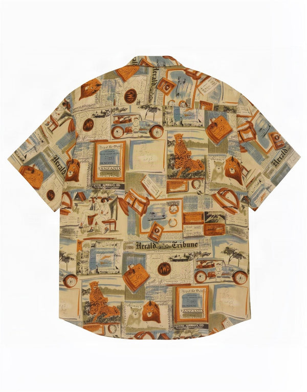 Camisa gráfica vintage para hombre talla 43/44 XL patchwork multicolor