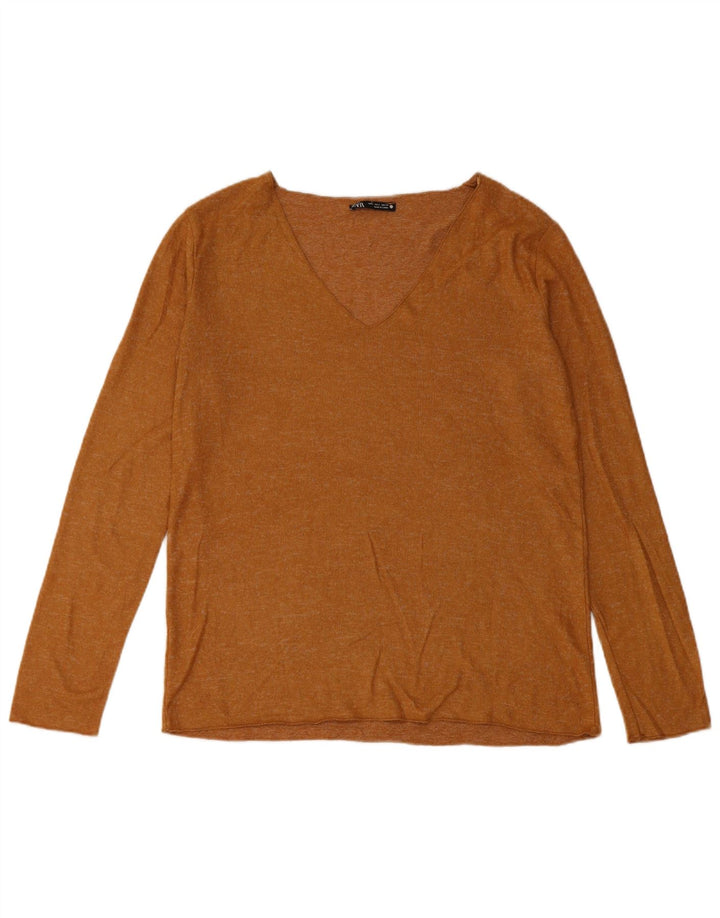 Zara Mujer Top Manga Larga UK 44 Grande Marrón
