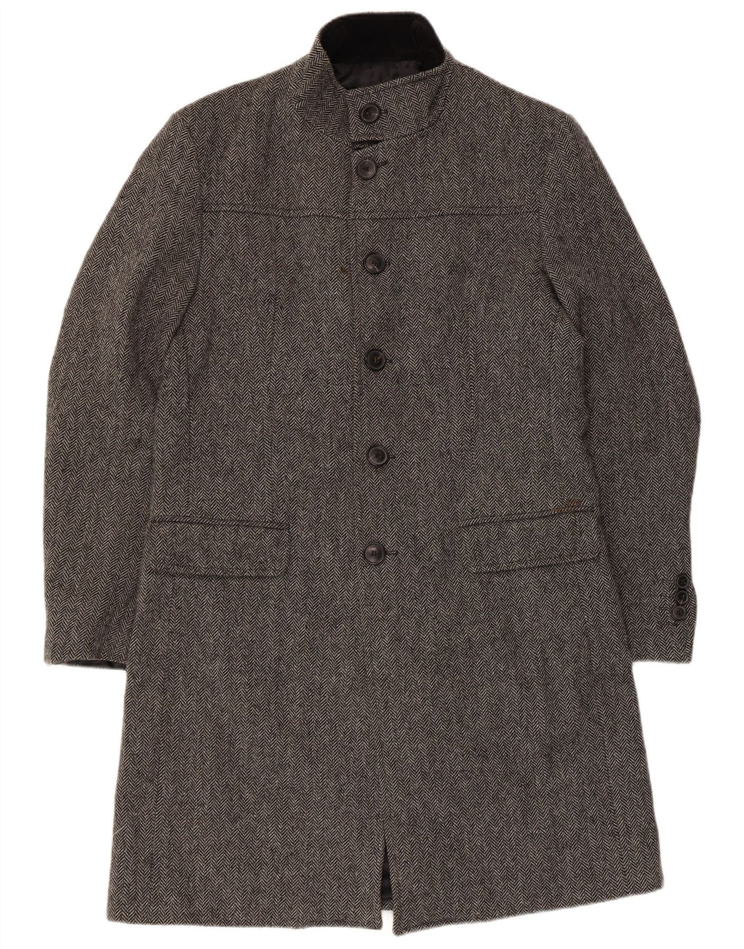 Zara Abrigo largo de corte clásico para hombre UK 40 Large Grey Herringbone