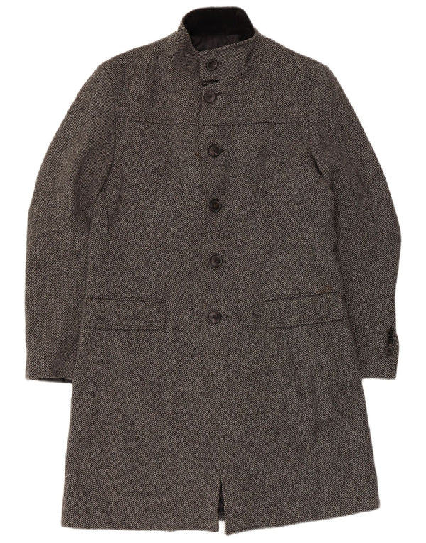 Zara Abrigo largo de corte clásico para hombre UK 40 Large Grey Herringbone