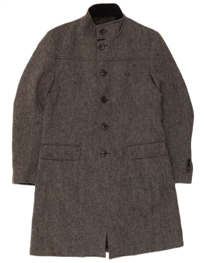 Zara Abrigo largo de corte clásico para hombre UK 40 Large Grey Herringbone