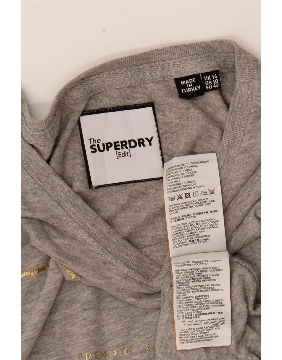 SUPERDRY Camiseta gráfica para mujer Top UK 44 Large Grey Cotton