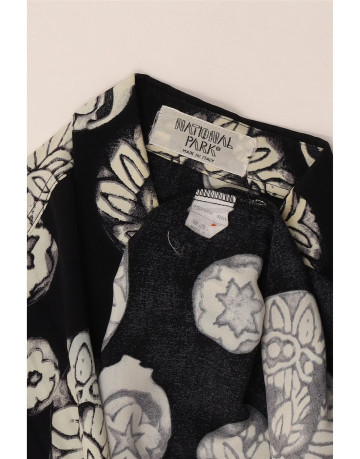 VINTAGE Camisa de hombre grande viscosa floral negra