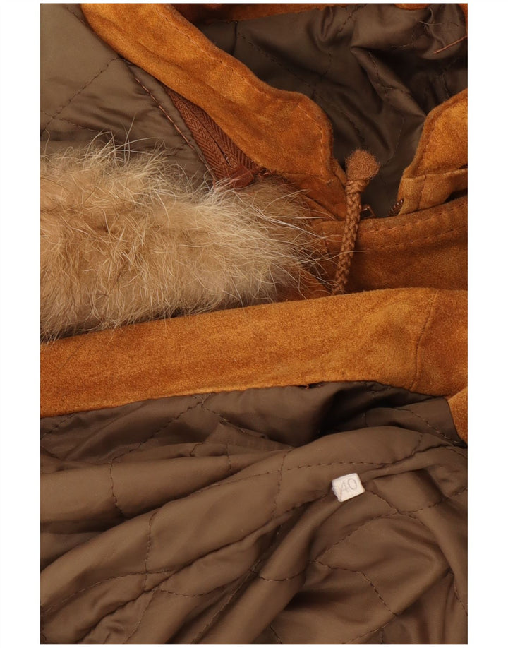 Vintage mujer con capucha ante Parka chaqueta EU 40 ante marrón medio