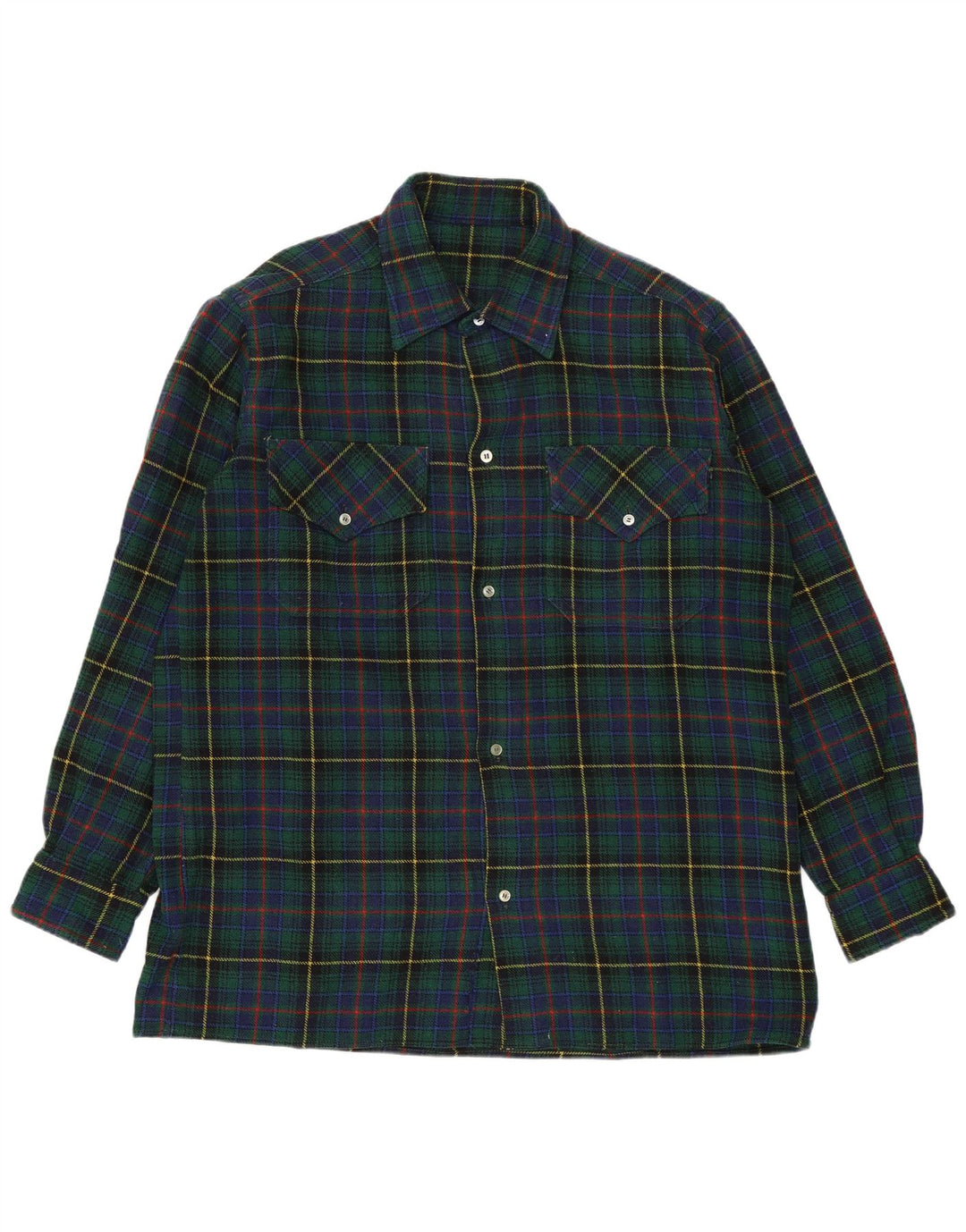 Camisa de franela vintage para hombre con cuadros verdes grandes