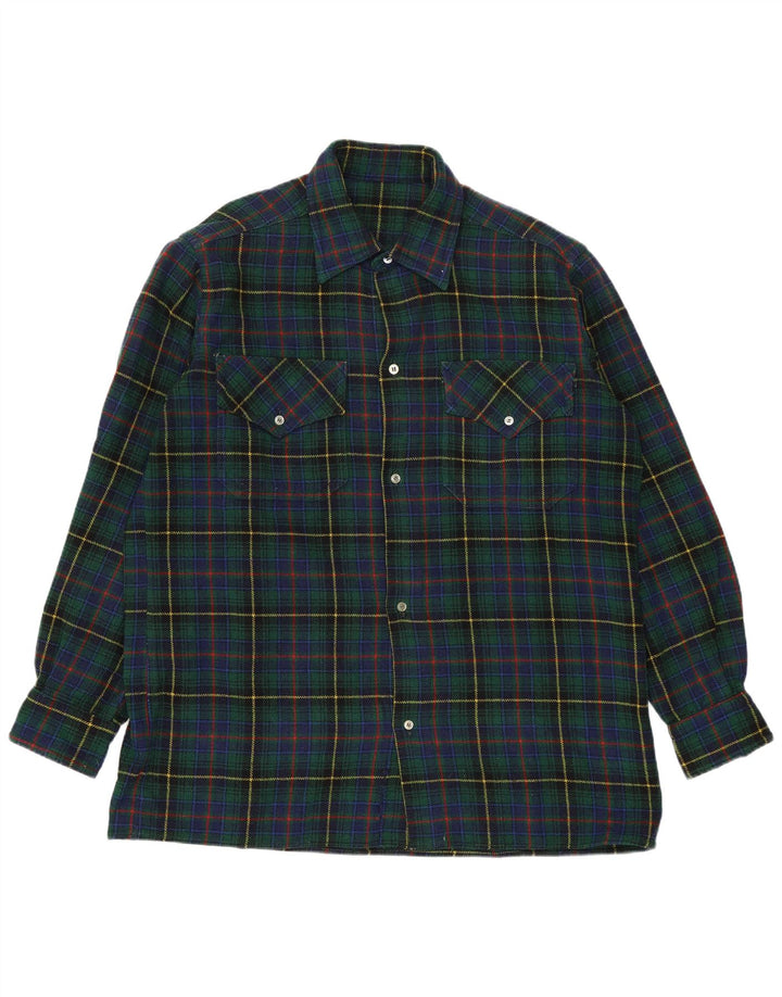 Camisa de franela vintage para hombre con cuadros verdes grandes
