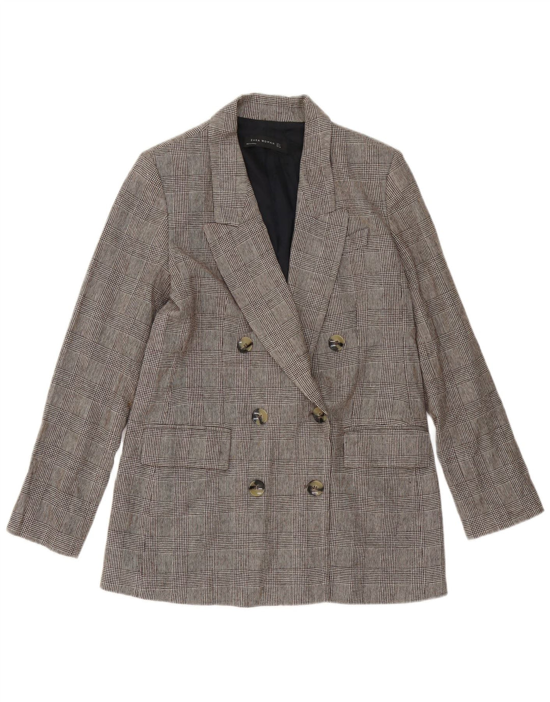 ZARA Chaqueta Blazer De Doble Botonadura Para Mujer UK 44 Gris Medio Pata De Gallo