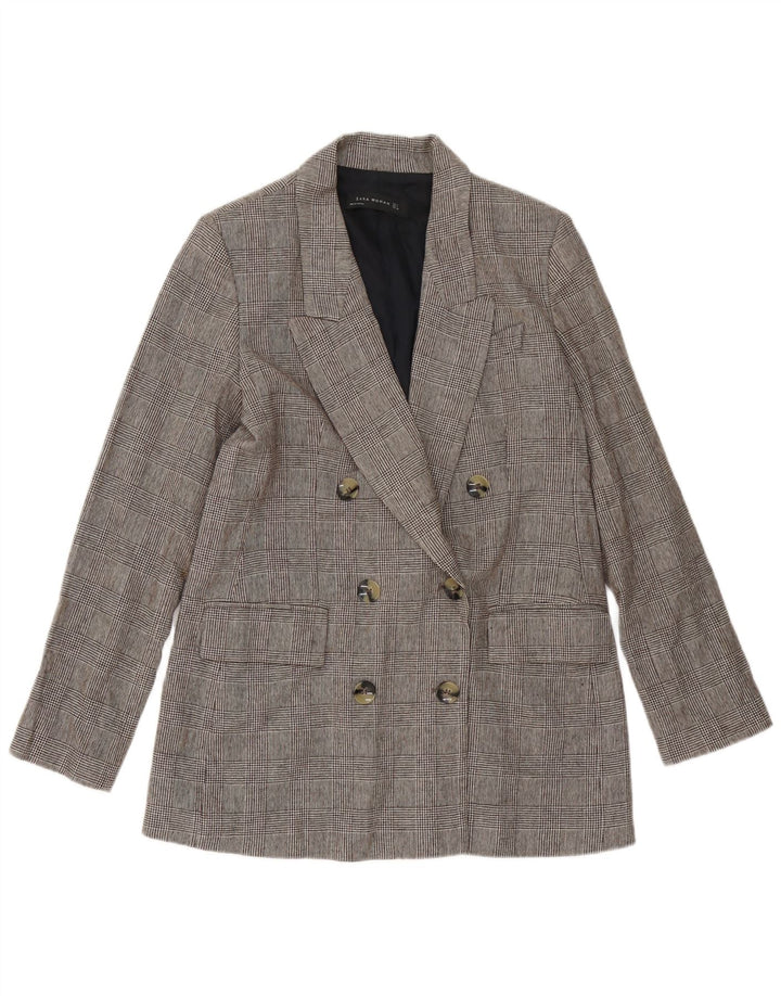 ZARA Chaqueta Blazer De Doble Botonadura Para Mujer UK 44 Gris Medio Pata De Gallo