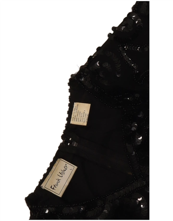 Frank Usher Blusa para Mujer Top UK 46 Grande Seda Negra
