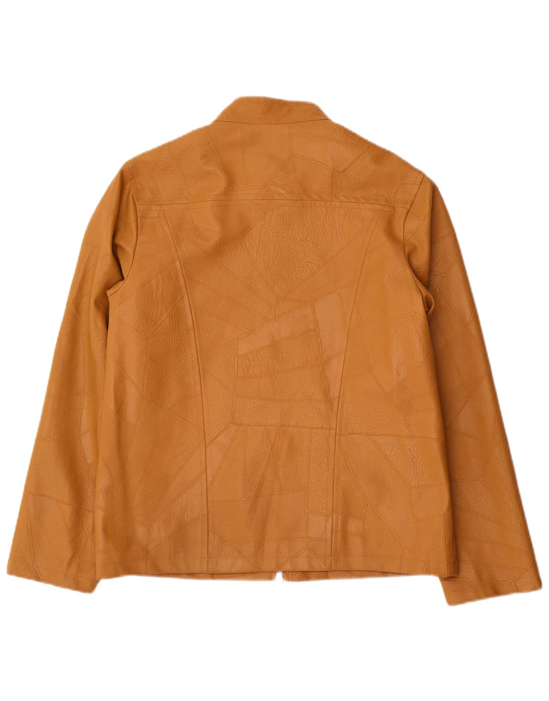 Vintage mujer chaqueta de cuero sintético Reino Unido 14 grande beige patchwork polivinilo