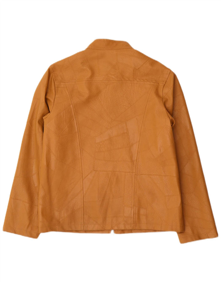 Vintage mujer chaqueta de cuero sintético Reino Unido 14 grande beige patchwork polivinilo