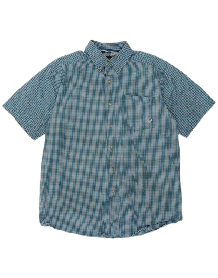 Camisa de manga corta para hombre Ariat Large Blue Gingham