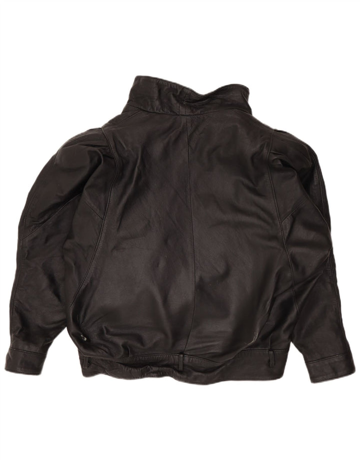 VINTAGE Chaqueta de cuero de gran tamaño para mujer Reino Unido 14 Negro Medio