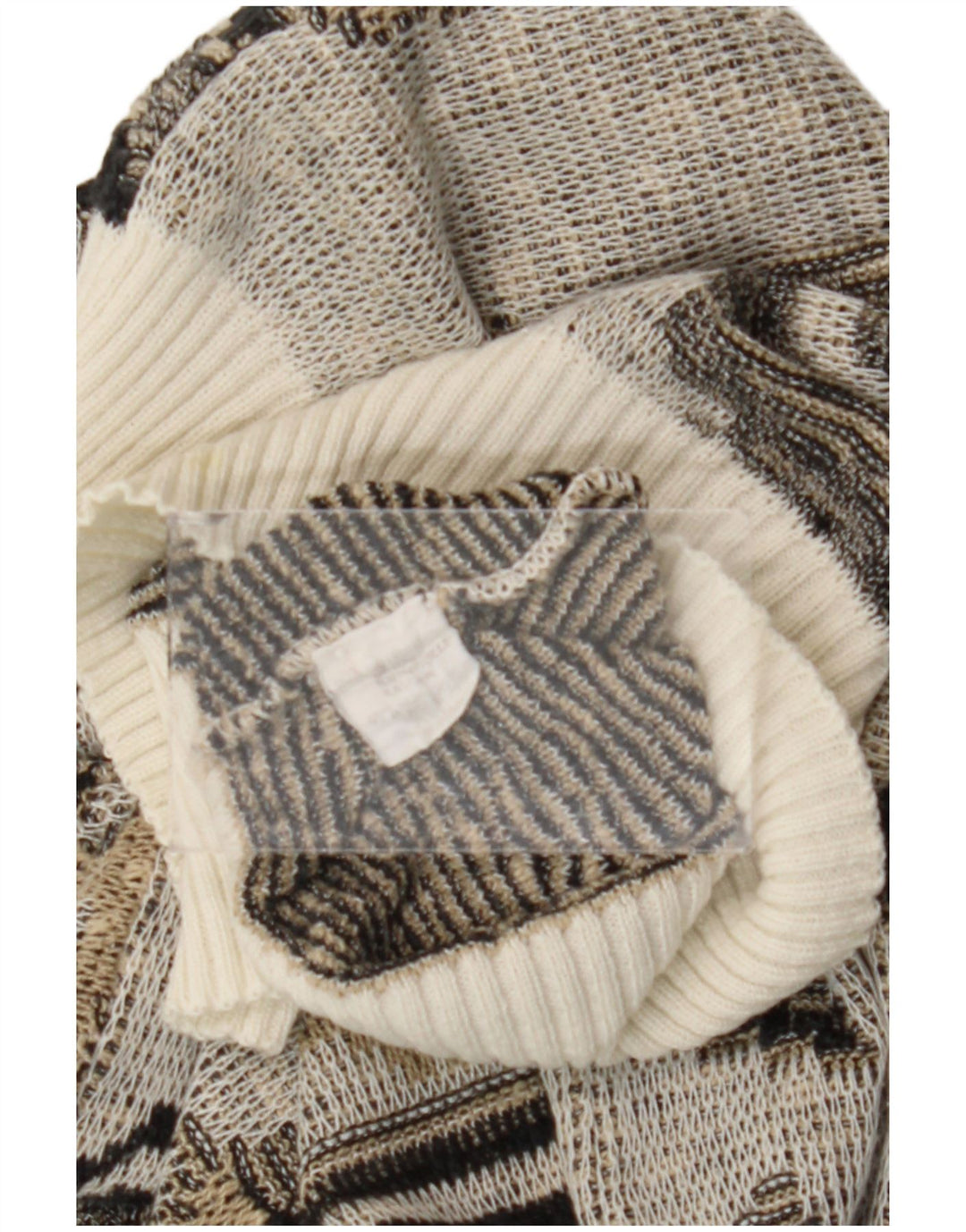 Vintage hombres cuello redondo jersey suéter gris medio algodón geométrico