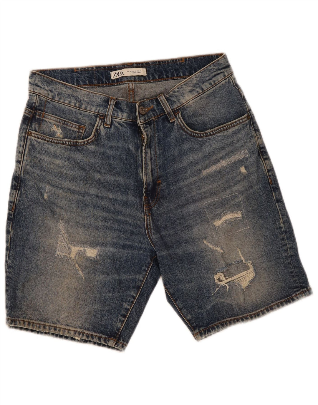 Zara Pantalones cortos de mezclilla desgastados para hombre EU 40 Medium W31 Algodón azul
