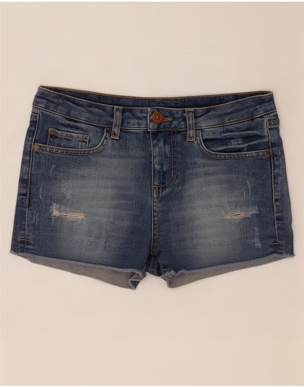 Zara Pantalones cortos de mezclilla desgastados para mujer EU 36 Small W26 Algodón azul