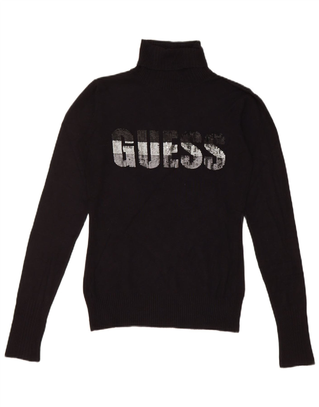 Guess Suéter gráfico con cuello vuelto para mujer UK 8 Small Negro