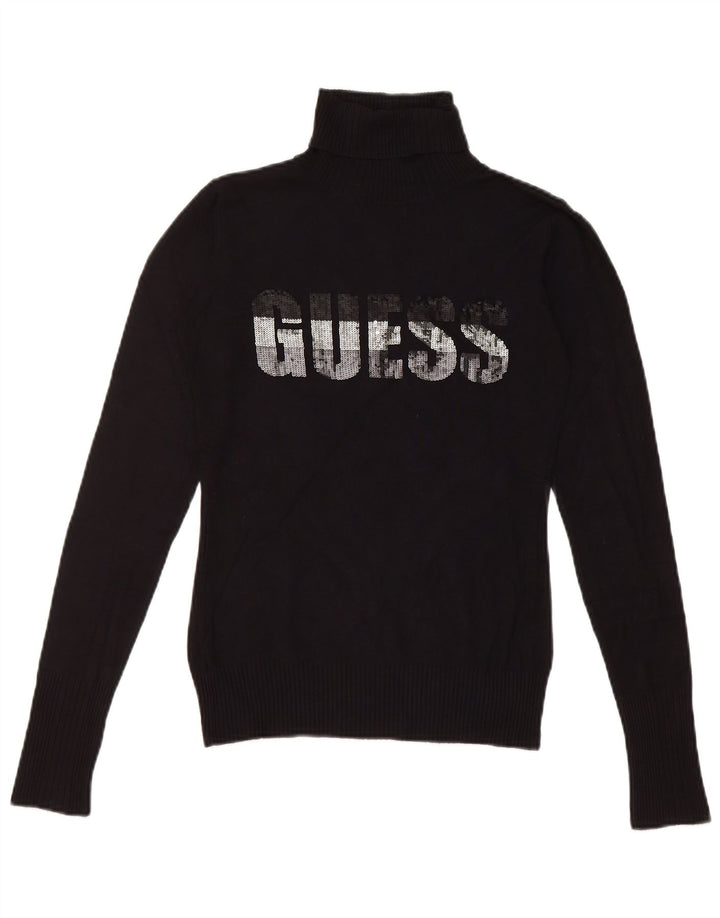 Guess Suéter gráfico con cuello vuelto para mujer UK 8 Small Negro