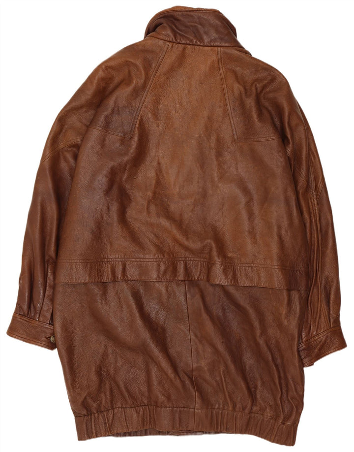 Etienne Aigner Abrigo de cuero holgado para hombre Reino Unido 40 Cuero marrón grande